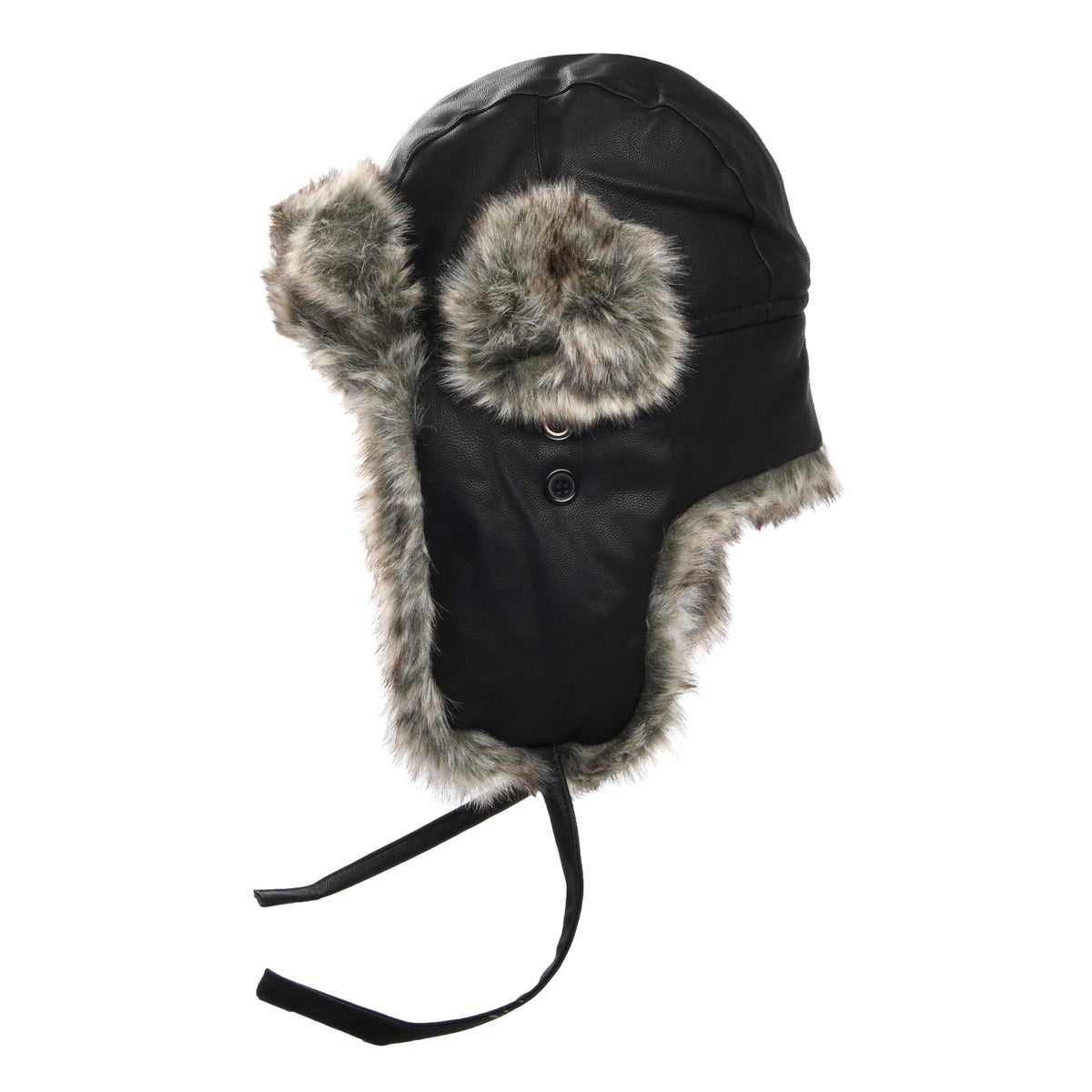 Washed Faux Leather Trapper Hat Black Wholesale Pack