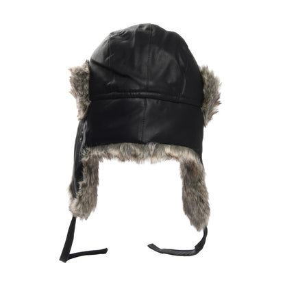 Washed Faux Leather Trapper Hat Black Wholesale Pack