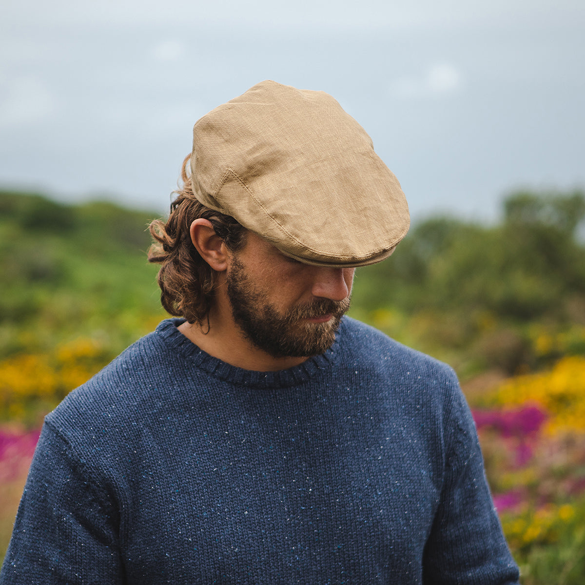 Linen Flat Cap - Camel - Wholesale Pack